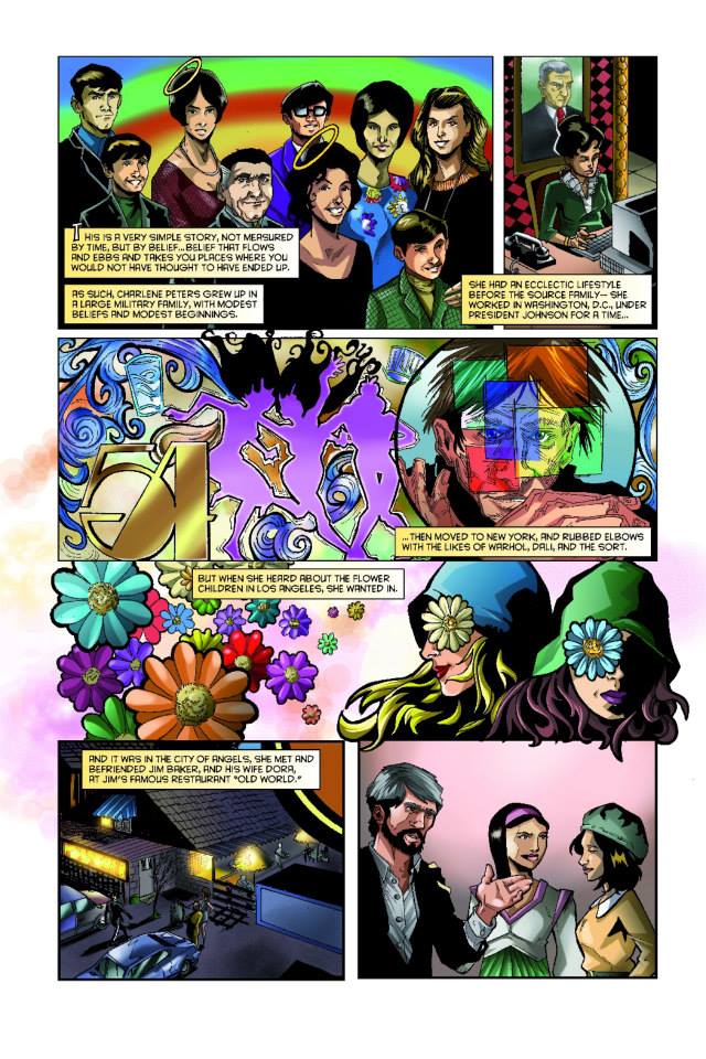 The journey of Charlene Peters (Isis) from DC to NYC to LA,  as "illustrated" in the Father Yod and the Source Family comic (Bluewater Prod.)