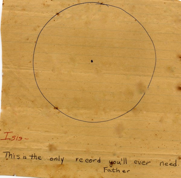 after the first batch of morning meditation tapes were destroyed...and i kept on documenting...Father Yod gave me this note...it was on a yellow legal pad that he liked to write on his ideas for songs and letters..it has faded over the last 40 years :)) this is the symbol for the Sun and the teaching of the sun behind the sun.