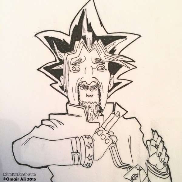 "You've activated my Snack Card, Kaiba!" - Yu-Guy-Oh #guyfieri #yugioh #yugimutou #pigma #portrait #drawing #sourappledoritos #flavortown #tripleD #guysgrocerygames #taquitos