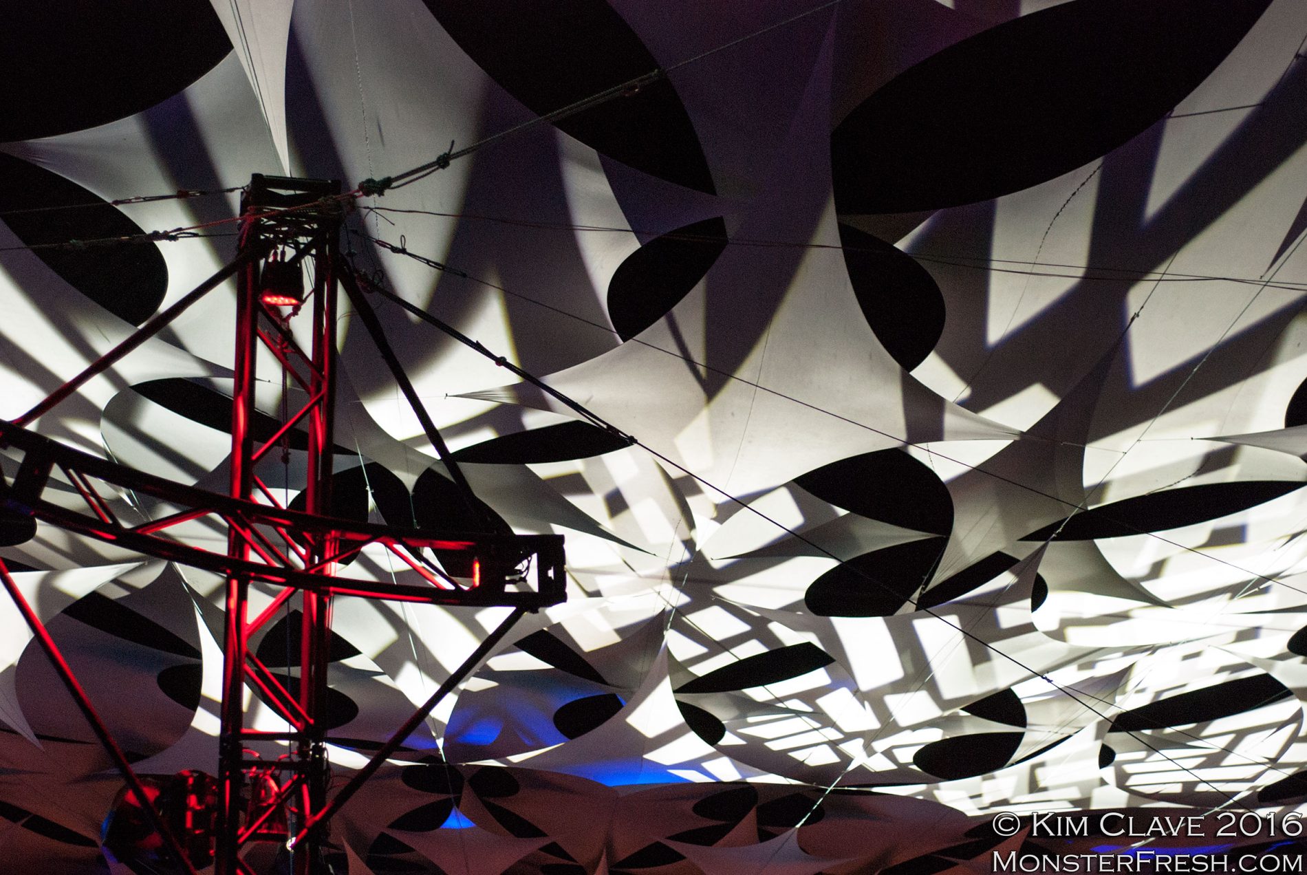 A section of the trademark Pickathon canopy with scaffolding from the Starlight Stage